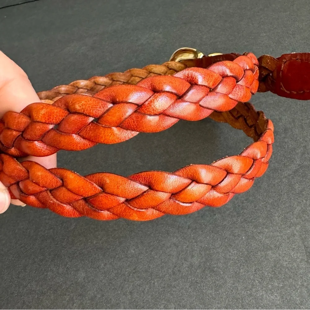 Woven Brown Leather Belt Braided Gold Buckle Dockers Unisex Mens‎ Womens Large